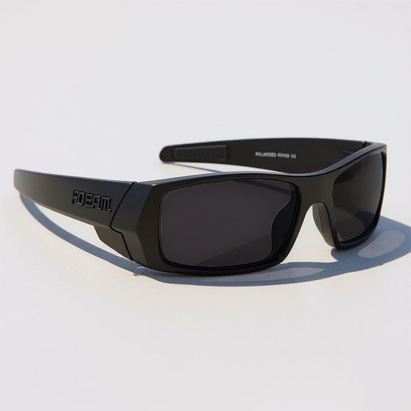 fishing black sunglasses with gray background